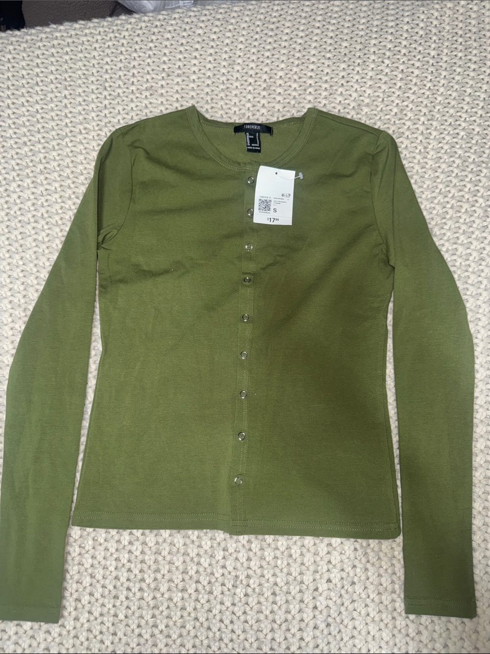Forever 21 Olive Green Snap-Front Long Sleeve Top